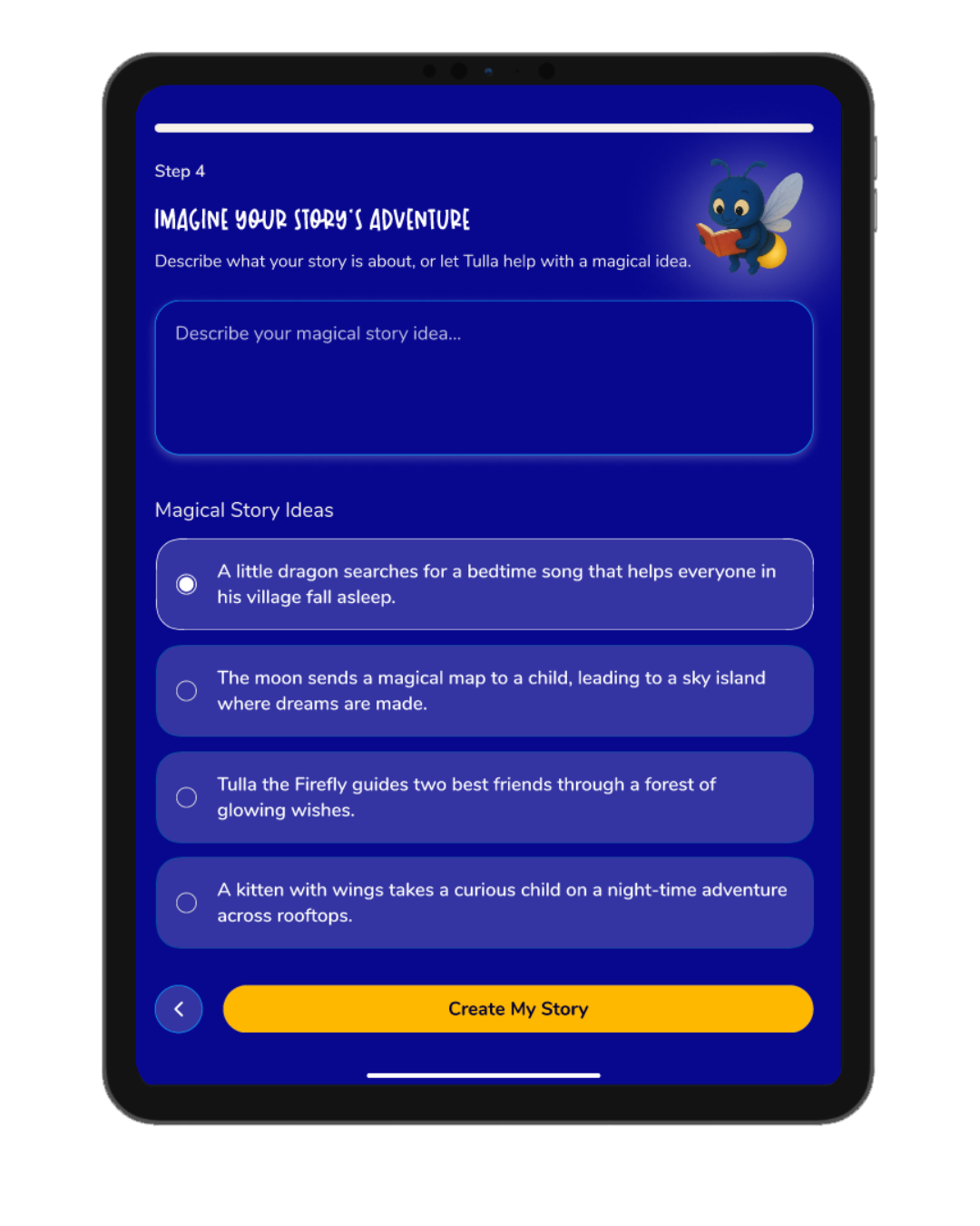 Tulla Story create a story screen